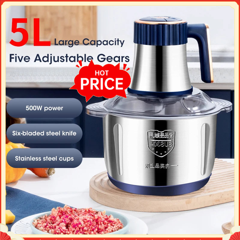 Baby Food Grinder - 5L電動ミートグラインダー 304ステンレス製フードクラッシャー 多機能野菜スライサー チョッパー ミンサー ベビーフードプロセッサー