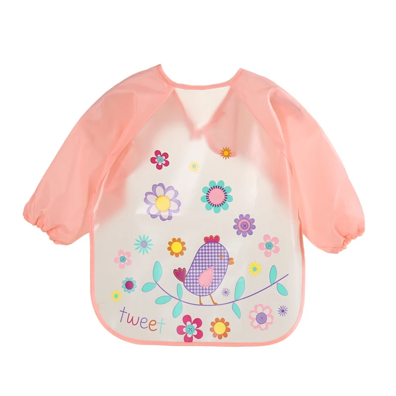 Baby Food Apron - 防水食事用スモック幼児用ベビー漫画柄長袖アートエプロン男の子女の子用ソフトベビービブお食事用よだれかけげっぷ布