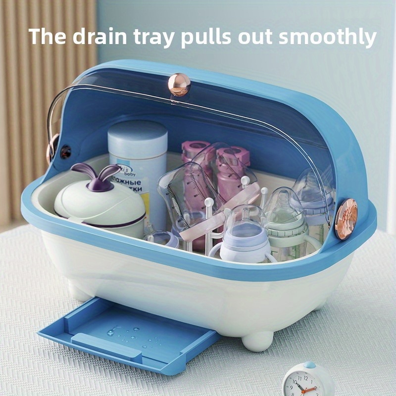 Baby Food Jars With Lids - 哺乳瓶収納ボックス（蓋付き）透明カウンタートップオーガナイザー、哺乳瓶、乳首、食器用の取り外し可能な排水ラック