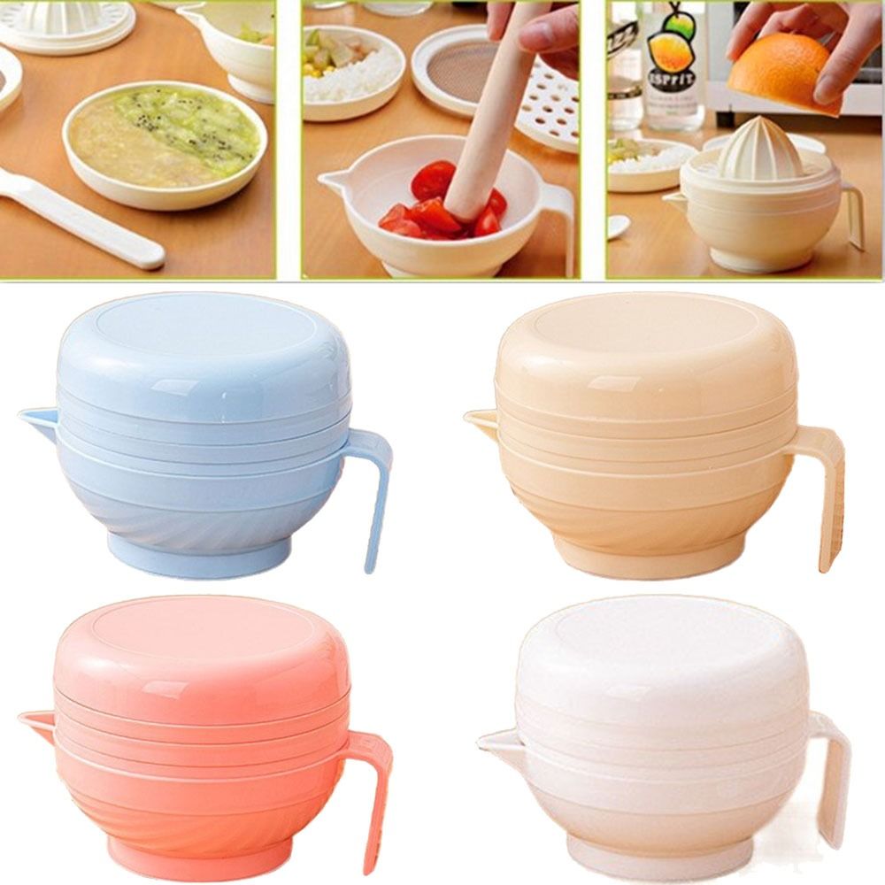 Baby Food Grinder - 7個入り携帯用食品粉砕ボウルセット、柑橘ジューサー、食品グレード、ベビー用マニュアルグラインダーキット、粉砕棒付き、積み重ね可能