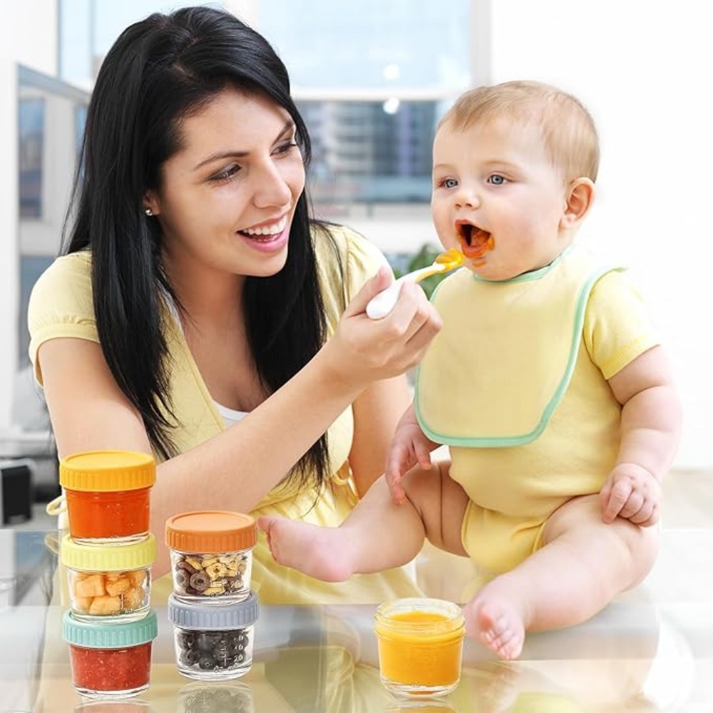 Baby Food Jars With Lids - 6個入りガラス製ベビーフードジャー 再利用可能 目盛り付き ディップソースカップ 蓋付き漏れ防止 サラダドレッシング容器