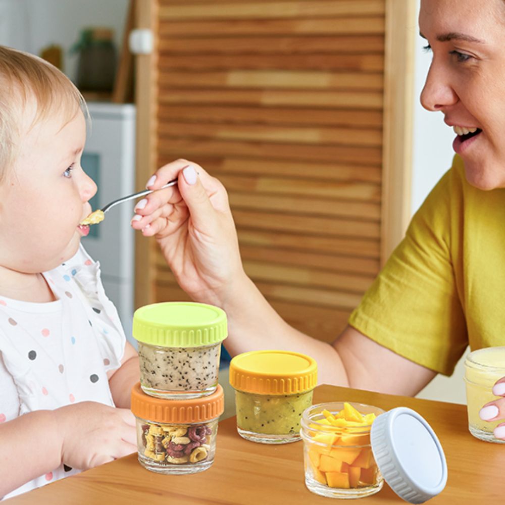 Baby Food Jars With Lids - 6個入り多目的ガラス製ベビーフードジャー 蓋付き再利用可能 ディップソースカップ 目盛り付き 漏れ防止 サラダドレッシング容器