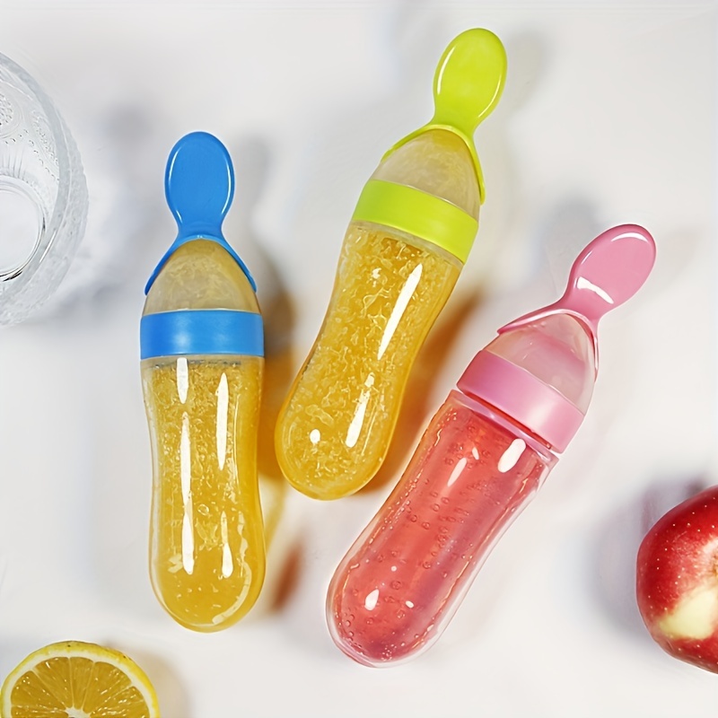 Baby Food Feeder - ベビー用シリコン製哺乳瓶、スプーン付き、3オンスの食品分配スプーン、食品絞り出しスプーン、男の子と女の子の幼児に適しています