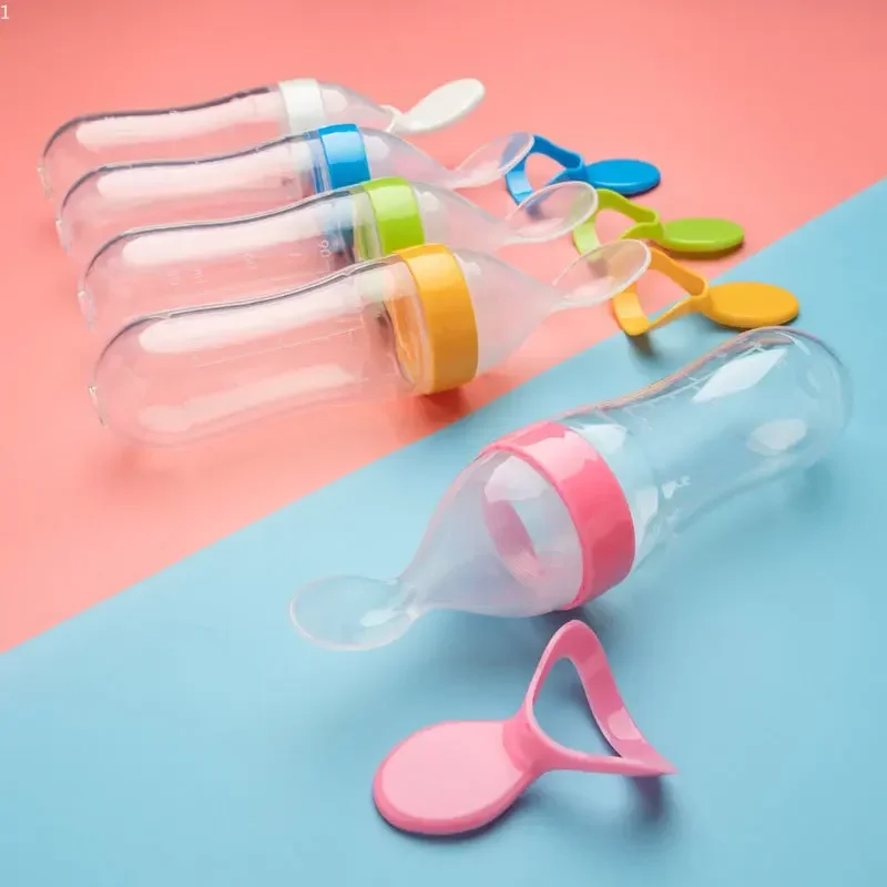 Baby Food Jars With Lids - 絞る哺乳瓶シリコーン新生児トレーニング米シリアル食品スプーンサプリメントフィーダー安全な便利な食器子供用