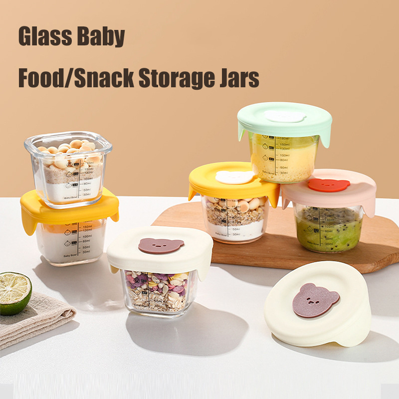 Baby Food Jars With Lids - ふた付きベビーフード収納ジャー、幼児用の漏れ防止スナックピューレ容器、冷凍庫電子レンジ対応給餌ボウル、180ml