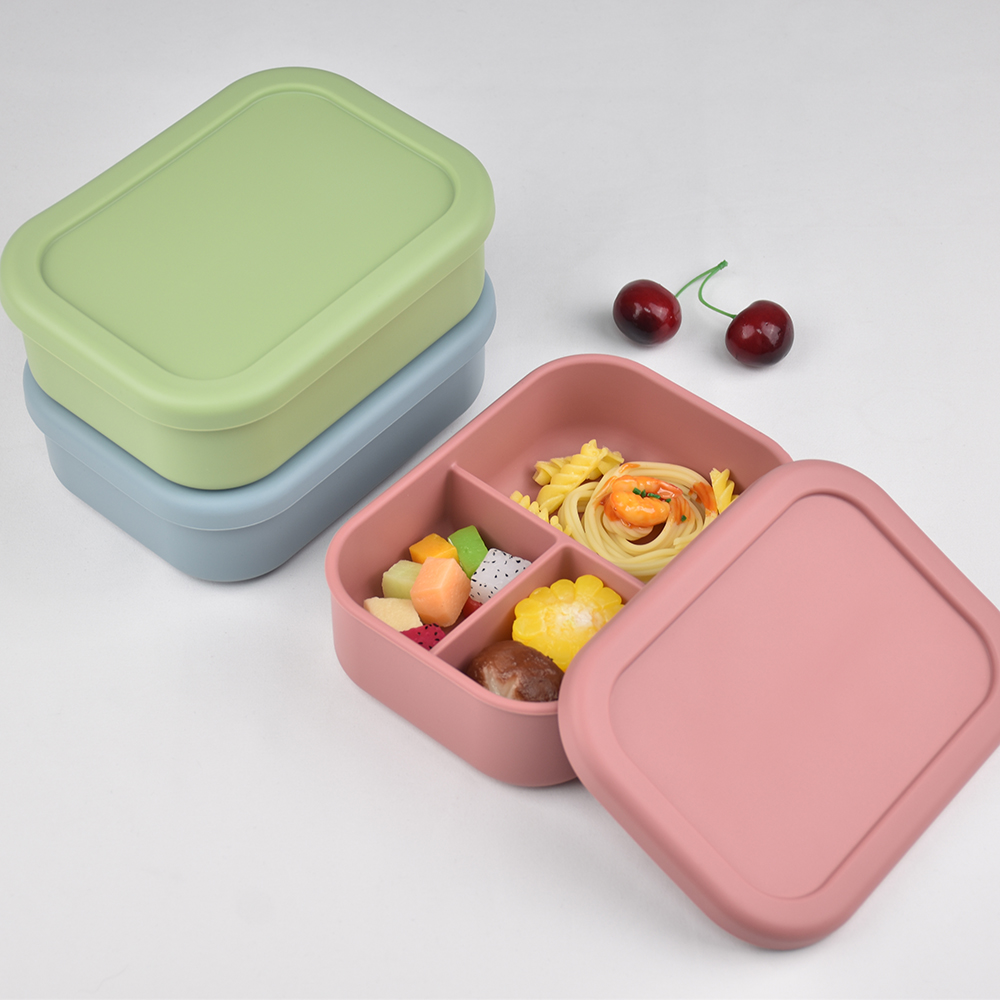 3つのコンパートメントに分かれた食品グレードシリコン製弁当箱 - Baby Kitchen Food のレビューと価格
