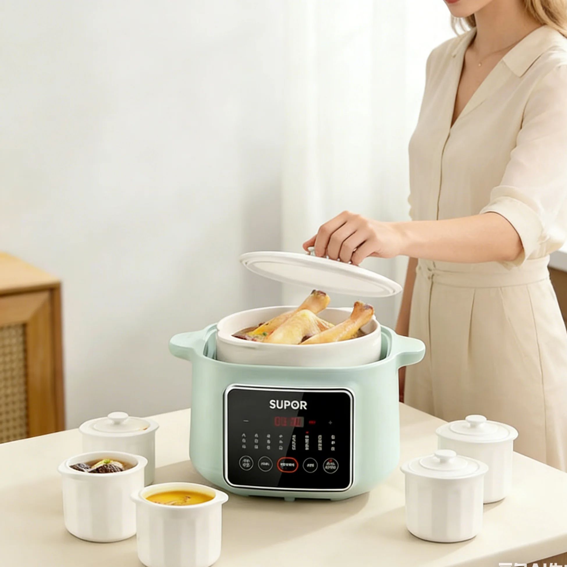 SUPOR セラミック多機能スロークッカー、ダブルボイラー付 - Baby Kitchen Food のレビューと価格