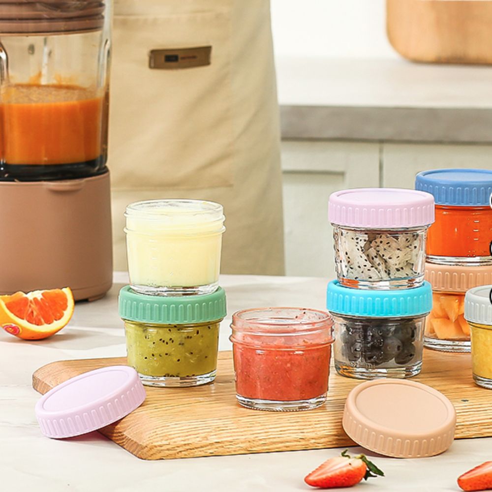 6個入り 多目的ガラス製ベビーフードジャー 再利用可能 目盛 - Baby Food Jars With Lids のレビューと価格