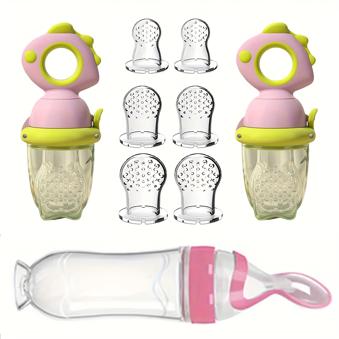 ベビー給餌セット 9 個: 恐竜回転プッシュオン式フルーツフ - Baby Food Feeder のレビューと価格