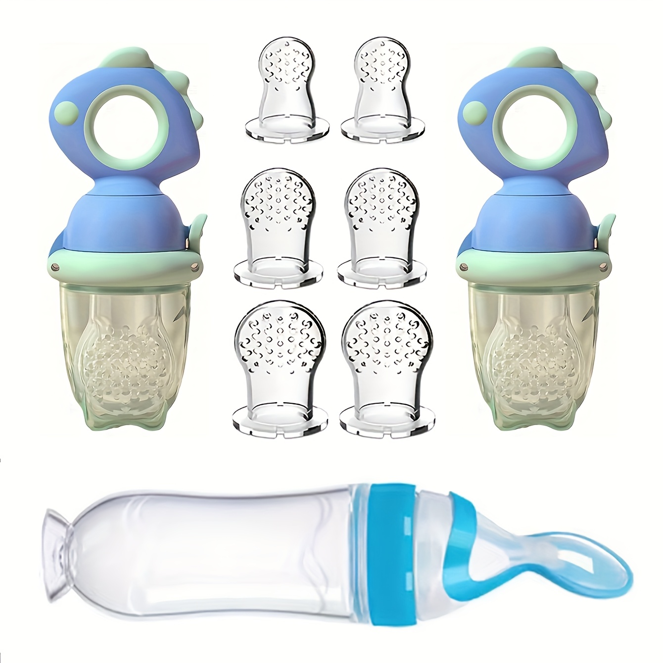 ベビー給餌セット 9 個: 恐竜回転プッシュオン式フルーツフ - Baby Food Feeder のレビューと価格