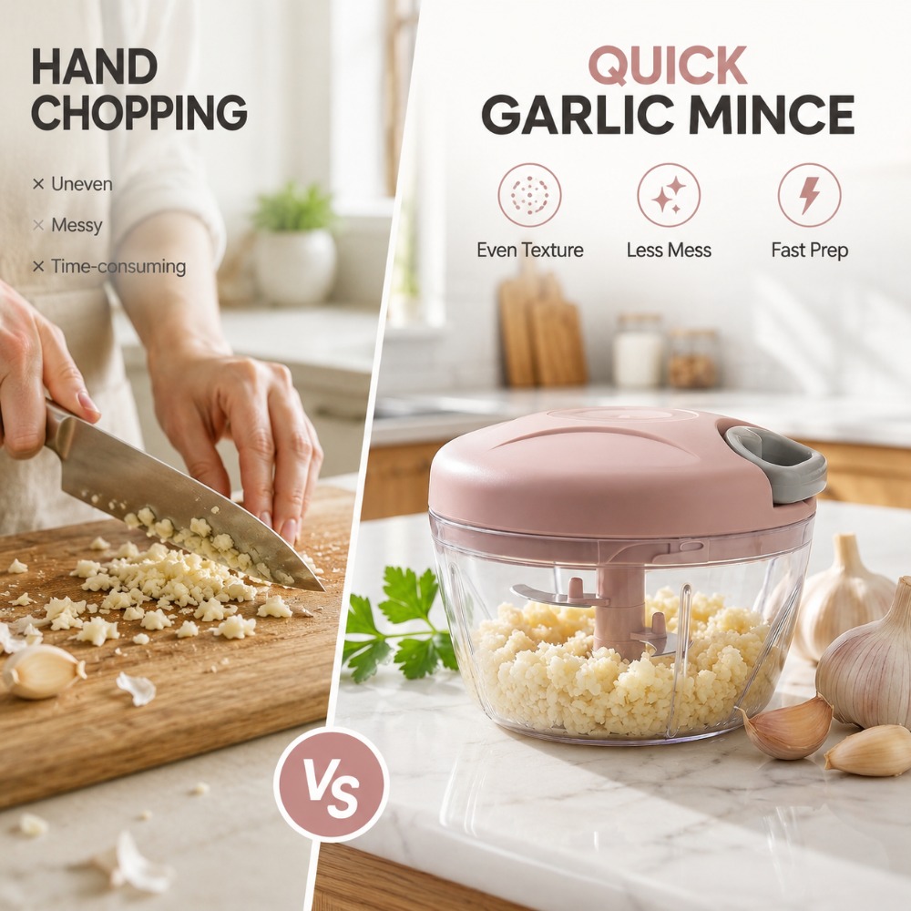 手動式ガーリックミンサー、多用途フードチョッパー（玉ねぎ、生 - Baby Kitchen Food のレビューと価格