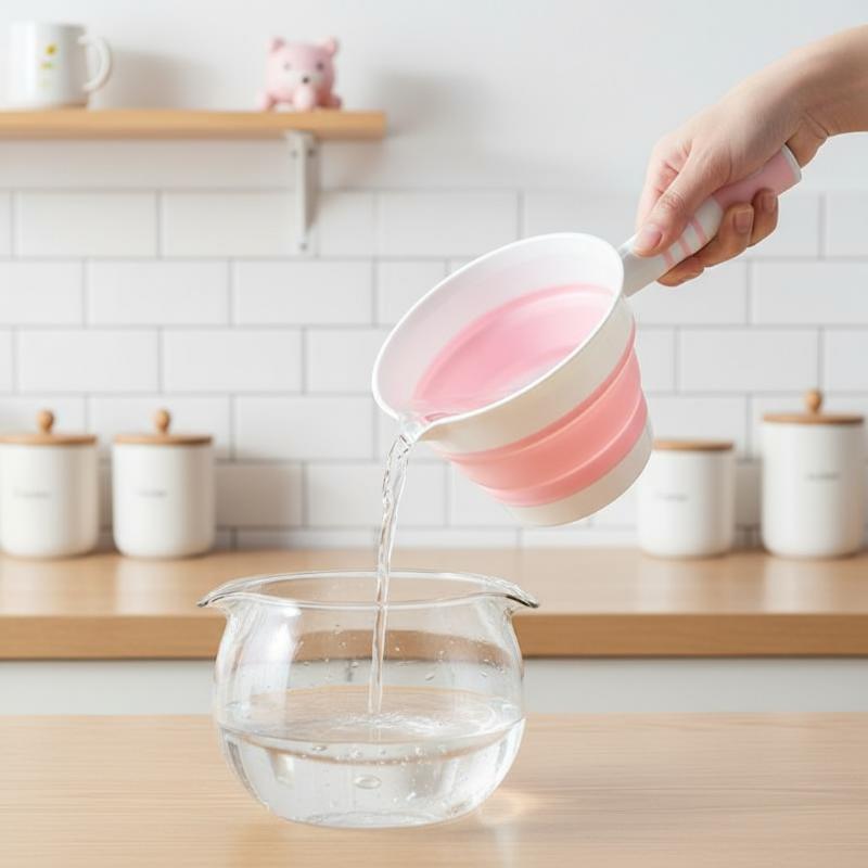 折りたたみ式シリコン製水ひしゃく 食品グレード 滑り止めハン - Baby Kitchen Food のレビューと価格
